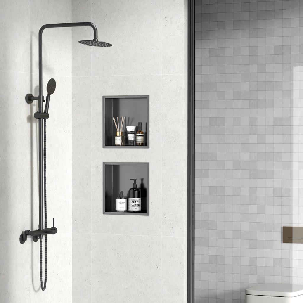 nichos empotrados con acabados metálicos en Decor Center